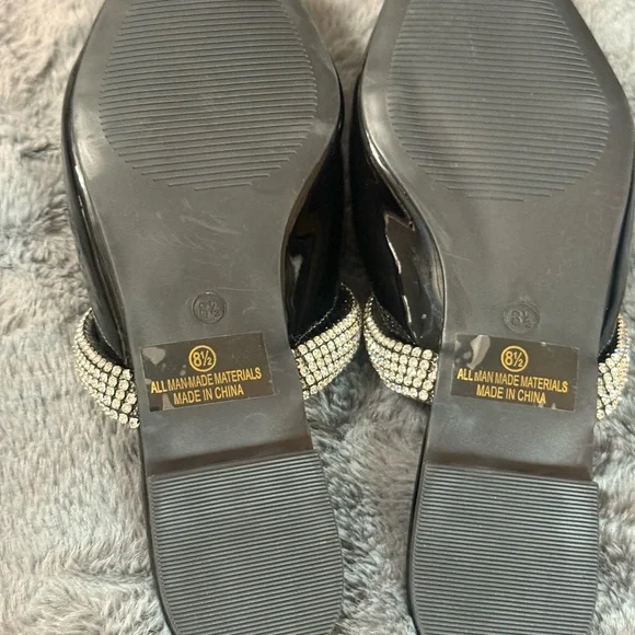 Fashion Nova Black Patent Pointed Toe Flats with Rhinestone Strap - Picture 4 of 4
